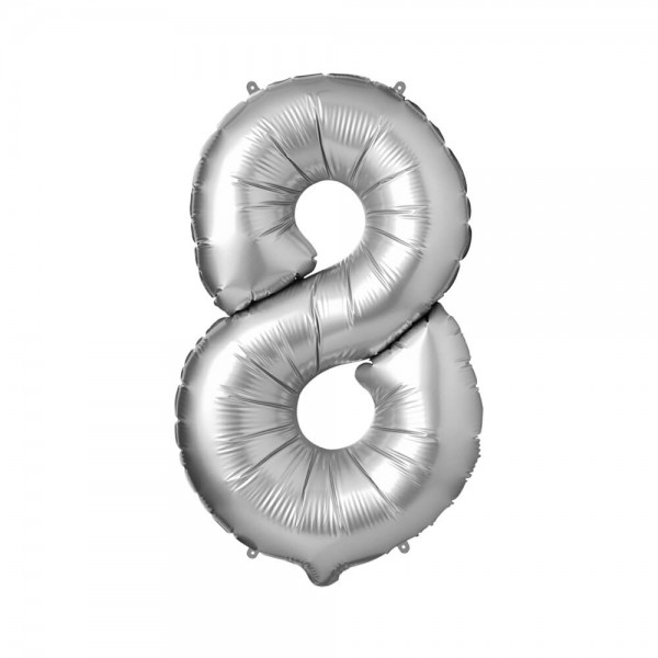 Folienballon Zahl 8 - Silber, 86 cm