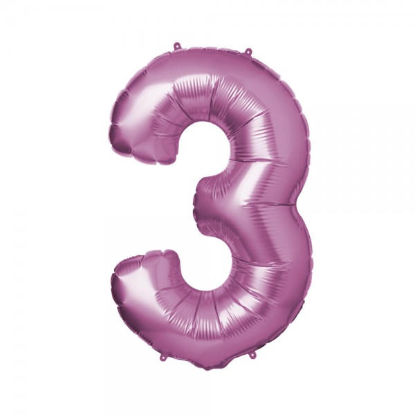 Folienballon Zahl 3 - Pink, 86 cm