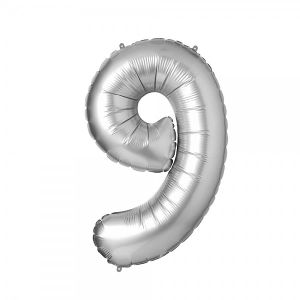 Folienballon Zahl 9 - Silber, 86 cm