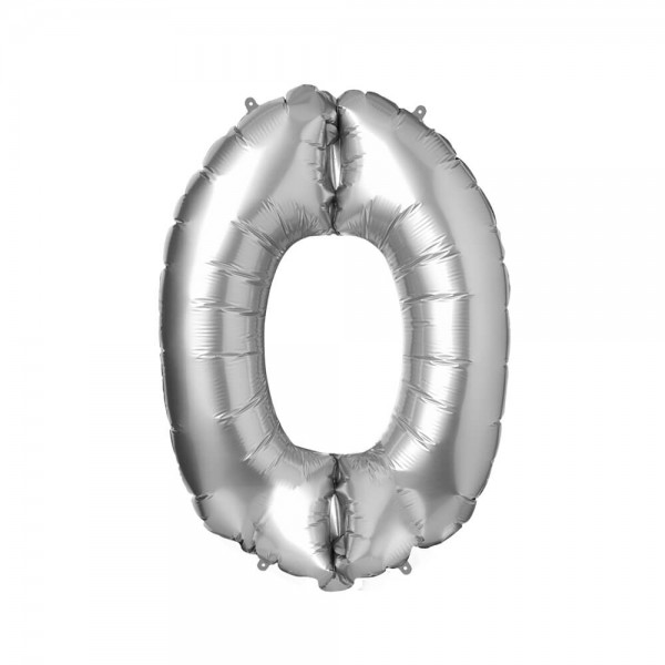 Folienballon Zahl 0 - Silber, 86 cm