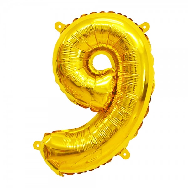 Folienballon Zahl 9 - Gold, 37 cm