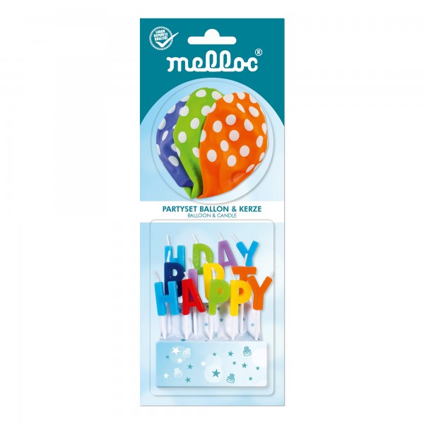 Motivkerze Happy Birthday Dots und Ballons