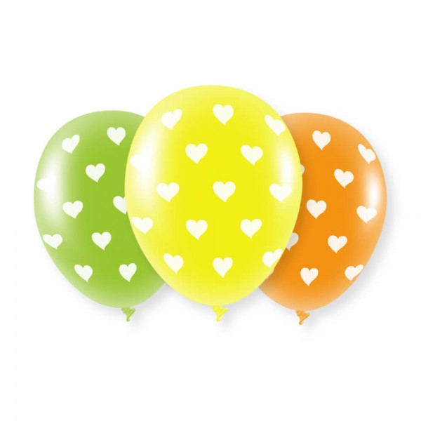 6 Luftballons - Bunt, Motiv Herzen