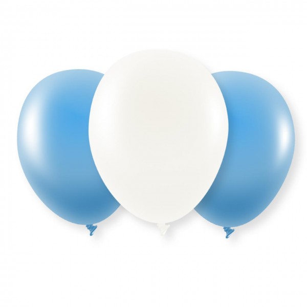 8 Luftballons - Hellblau & Weiß Metallic
