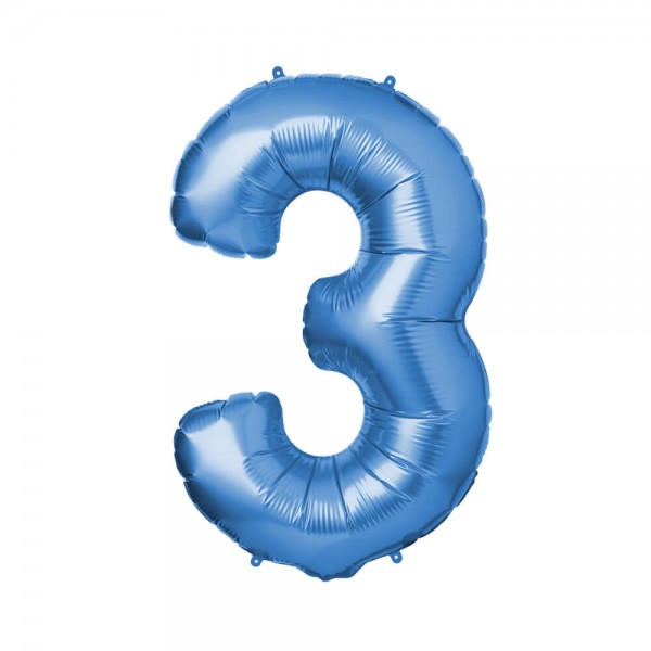 Folienballon Zahl 3 - Blau, 86 cm