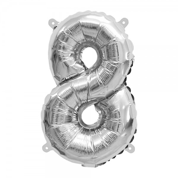Folienballon Zahl 8 - Silber, 37 cm