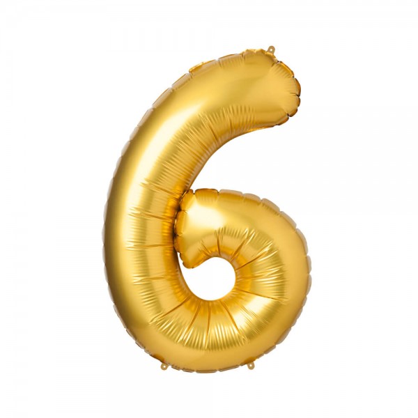 Folienballon Zahl 6 - Gold, 86 cm