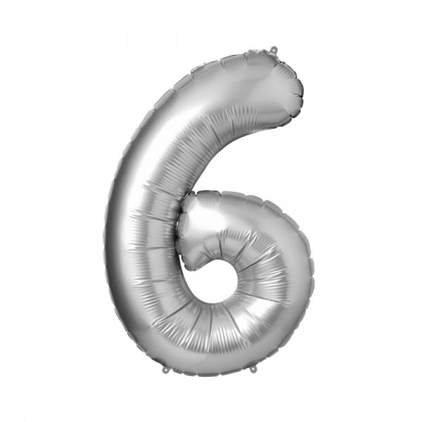 Folienballon Zahl 6 - Silber, 86 cm