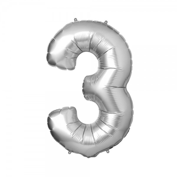 Folienballon Zahl 3 - Silber, 86 cm